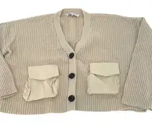 English Factory‎ Womens Cardigan Sweater Crop Long Sleeve Acrylic Beige Large