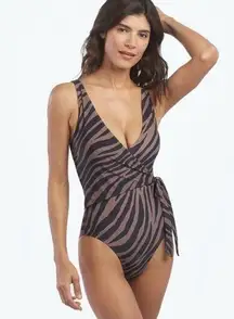 Summersalt  The Perfect Wrap One-Piece Swimsuit Size 6 Brown Black Animal Print