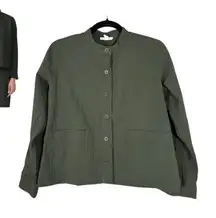 Eileen Fisher Green Textured Mandarin Collar Blouse PS Petite Small 6 – 8