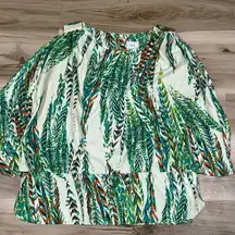 Eci Tropical Batwing Cold Shoulder Top Women’s Large