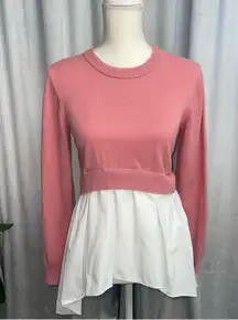 Cato Womens Top-Crew Neck Long Sleeve Tiered-Flare Bottom-Size Small-Pink/White