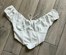 Sabo Skirt White Ruffled Ribbed Tie Front Bodysuit