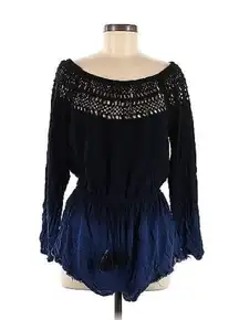 VICTORIA'S SECRET Beach Swim Cover Up Crochet Tassel Romper Ombre Blue B…