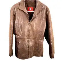 Marc Mattis Chestnut Brown Y2K Distressed Leather Women M Zipper Blazer Jacket