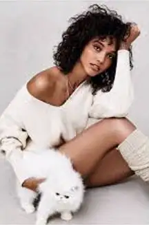 FREE PEOPLE (Revolve) Allure Pullover Sweater in Ivory Size Small Slouchy V Neck