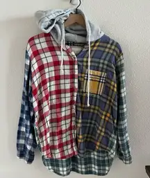 American Eagle Hooded Shacket Plaid Patchwork Small
