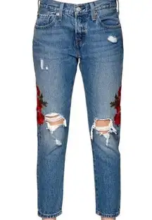 Levi's 501 Tapered Rose Embroidered Cropped Jeans‎ Size 24