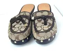 Coach  Tanya Brown Signature Canvas Wooden Clogs-Size D10