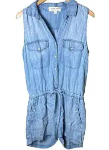 CLOTH & STONE Chambray Denim Lyocell Romper Shorts Set - size Medium