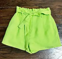 high waisted paper bag tie belt shorts