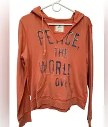 Aerie 2010 pink Peace, the world over graphic hoodie sweatshirt