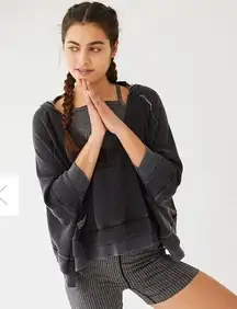 Free People Bonfire Hoodie Relaxed Fit V-Neck Hooded Layered Hem Women Medium