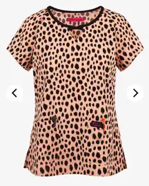Betsey Johnson Koi Dalmatian Spots 2Pocket Round Neck bow detail Scrub Top NWT S