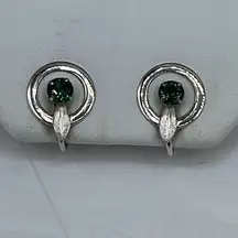 Van Dell vintage sterling silver and glass emerald screw back earrings