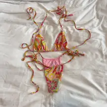 Frankies Bikinis Triangle Bikini Set Colorful Floral Top XS Bottom S Cheeky
