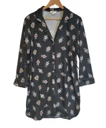 NWT ModCloth Easy Morning Long Sleeve Sleep Shirt Women Robot Nerd Button Size M