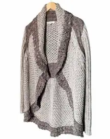 CAbi  Sweater Shadow Circle Gray Shawl Collar Chunky Knit Open Cardigan Sz Medium