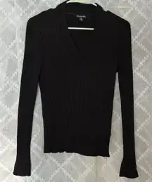 Y2k Black Minimalist Office Ribbed Deep V Neck Basic Sweater XL‎ Capsulecore