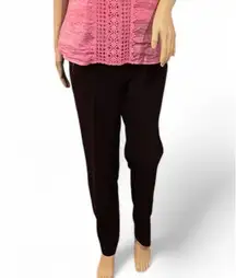 Rebecca Taylor Black Trousers Leather Trim Silver Zipper Detail Size 8