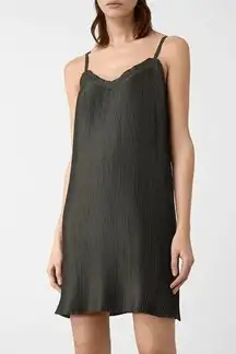 All Saints Merin Mini Dress Womens 0 Dark Olive Pleated Adjustable Straps Chic