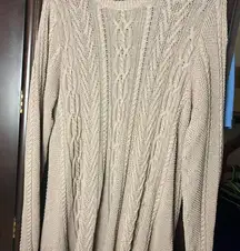 JEANNE PIERRE Tan Cable Knit Crew Neck Sweater New England Grandma