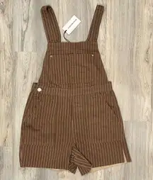 NWT We Wore What Shorts Bib Overalls Brown Pinstripe Cotton W/ Side Slit Size S