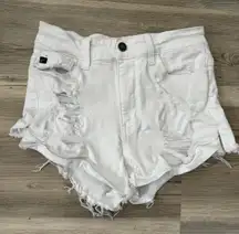 Kancan Size 26 White Denim Shorts Very Stretchy, waist is 12 with stretch to 15, length from top to bottom is 10