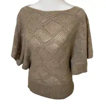 Cache Luxe Cashmere Sweater Y2k Dolman Crochet Knit Metallic Champagne XS