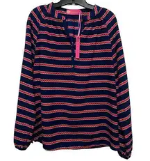 Macbeth Collection by Margaret Josephs Stripe Pink Blue Top Blouse Long Sleeve L