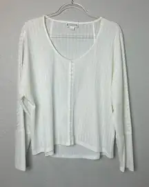 Love Riche White Semi Sheer Knit Clasp Front Blouse Size L