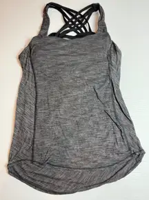 Lululemon Workout Tank Top‎ Sz 4 Gray Heathered Built In Bra Crisscross Back