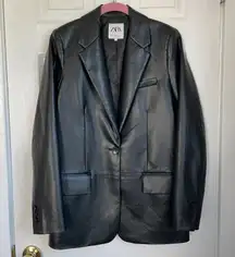 Zara faux leather oversized black blazer jacket size XS