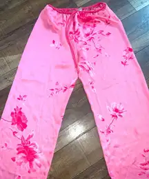 Y2K pink floral Natori pants Xs $140 boho vintage spring classic satin boho