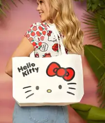 Hello Kitty canvas tote bag cartoon cute fun cream white shopping