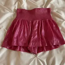 hot pink metallic ruffle shorts