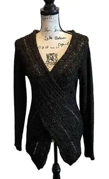 Windsor Wrap Surplice Sweater Black Size Small Cable knit Sexy Plunge moto goth