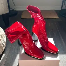 Red Patent Heeled Boots