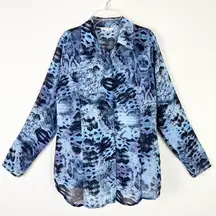 Cabi #609 Blue & Black Python Snakeskin Print Long Sleeve Button Up Shirt Size M