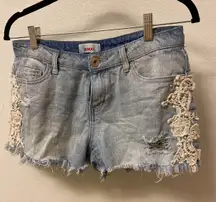 Lace & Distressed Jean Shorts