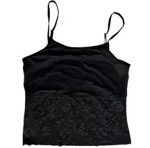 Vintage Silky Black Lace Sleeveless Spaghetti Strap Undershirt Top Small