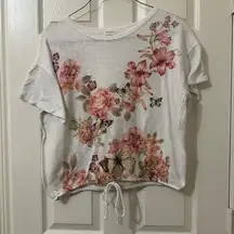 Women’s Free Kisses White Top Shirt With Pink Flowers & Butterflies Plus Size 1X