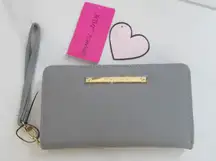 Betsey Johnson Zip Around Wristlet Wallet Detachable Strap Gray