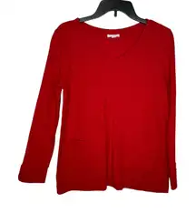 J.Jill Women's Top Long Sleeve Tee V-Neck Front Pocket‎  Cotton Blend Red Small