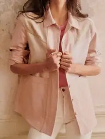 Sezane Jacket Womens XXS Will Denim Chore Coat Patchwork Ecru Pink Beige BUST34