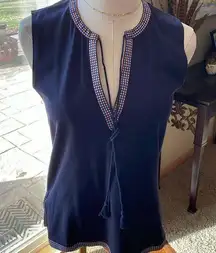 J.CREW EMBROIDERED V-NECK NAVY SLEEVELESS TEE