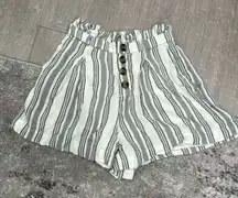 American Eagle Women's Blue White Striped Paper-bag Scrunch Linen Shorts XS