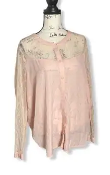 Forever 21 Plus 3X Blush Pink Lace Button Down Blouse Romantic Sheer Top