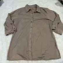 Foxcroft Womens Shaped Fit Minimalist Button Up Top Size 12‎ Beige 100% Linen