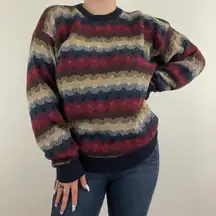 Blake & Manley Vintage 90s Coogi Vibes Red Multicolor Stripe Grandpa Oversized Chunky Sweater