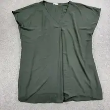 ee:some Womens Blouse Top 1XL Olive Green V-neck Relaxed Fit Cap Sleeve Stretch